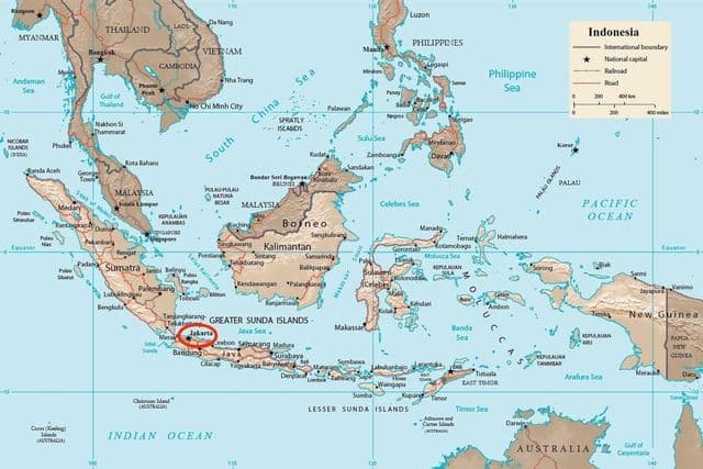 Ville de Jakarta sur la carte de Java - Indonesia