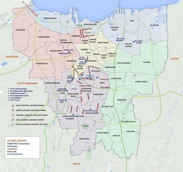 Plan des quartiers de Jakarta
