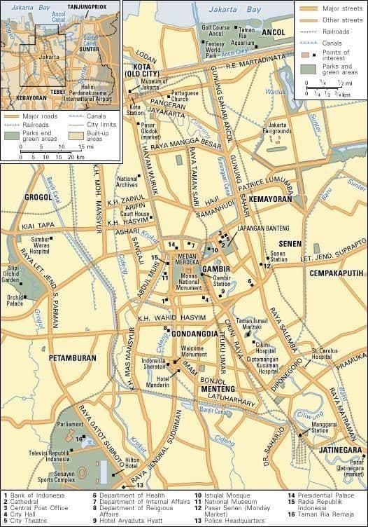 Plan des excursions à pied de Jakarta
